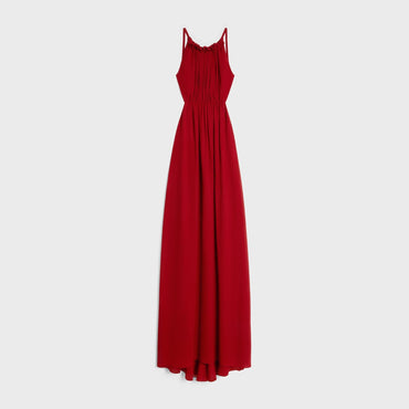 Dress Longue Dos Nu Silk Georgette Robe - Carmin