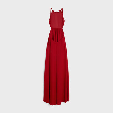 Dress Longue Dos Nu Silk Georgette Robe - Carmin