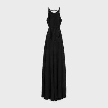 Dress Longue Dos Nu Silk Georgette Robe - Black