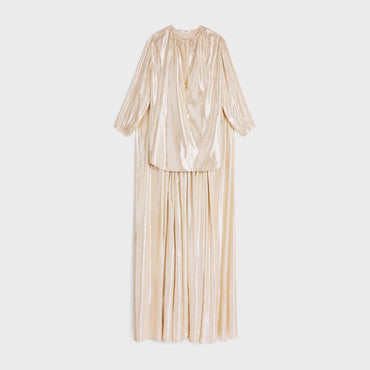 Mini Dress Cape Sablé De Soie Lamé Robe - Or/Blanc