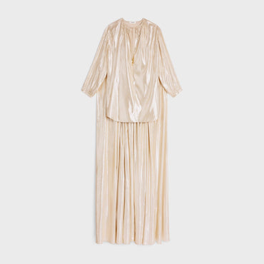 Mini Dress Cape Sablé De Soie Lamé Robe - Or/Blanc