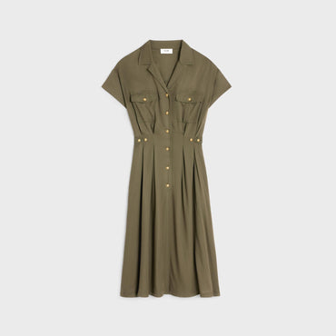 Robe Chemise Details Plis - Kaki Militaire