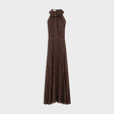 Frill Back Ruffle Dress - Black/Camel