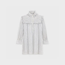 Frill Short Ruffle Dress - Off White/Navy