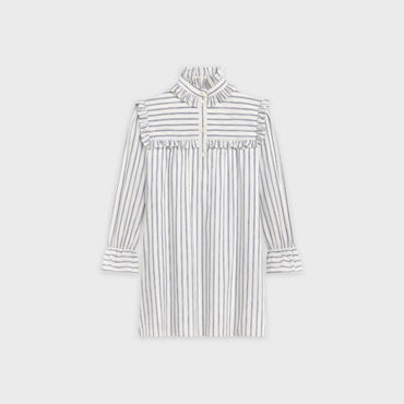 Frill Short Ruffle Dress - Off White/Navy