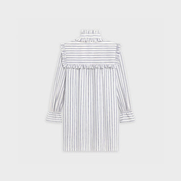 Frill Short Ruffle Dress - Off White/Navy