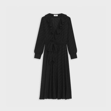 Long Sleeved Ruffle Dress - Black