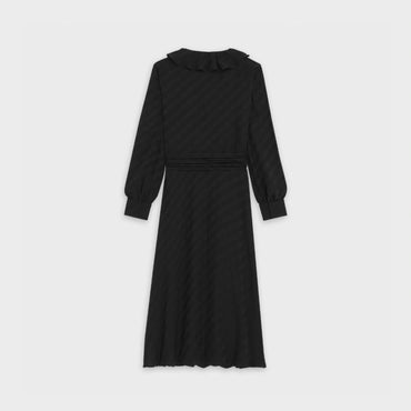 Long Sleeved Ruffle Dress - Black