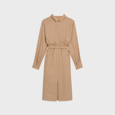 Dress With Open Return Collar - Golden Brown