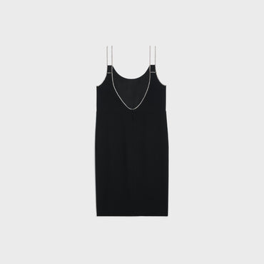 Backless Dress With Strass Straps - Black