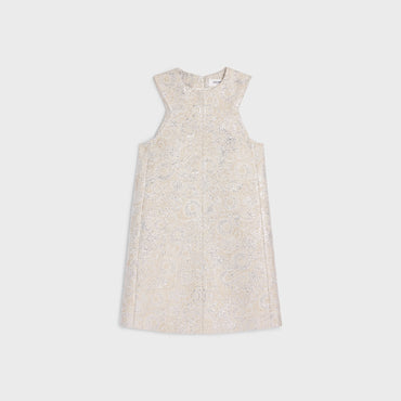 Mini Robe Sans Manches Boutis Fleurs Triomphe Lurex - Beige/Argent