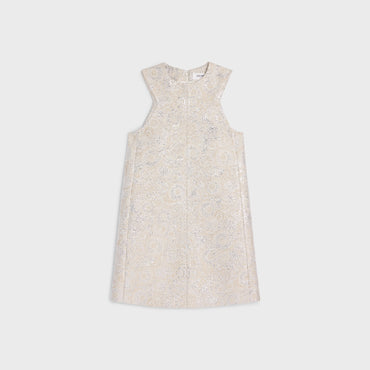 Mini Robe Sans Manches Boutis Fleurs Triomphe Lurex - Beige/Argent