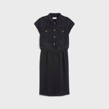 Army Shirt Dress With Pockets - Black