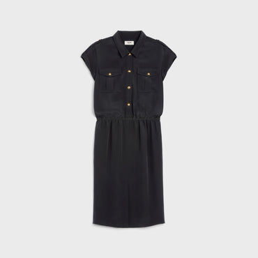 Army Shirt Dress With Pockets - Black