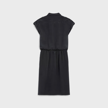 Army Shirt Dress With Pockets - Black