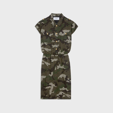 Army Shirt Dress With Pockets - Black/Camouflage