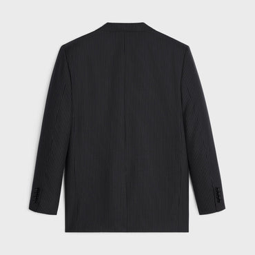 Veste Jodie 2B Col Droit Laine Rayée - Noir/Craie