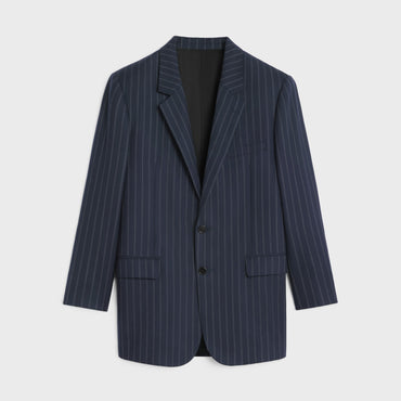 Blazer Bnf 2B Col Droit Laine Rayure Fantome - Navy/Craie