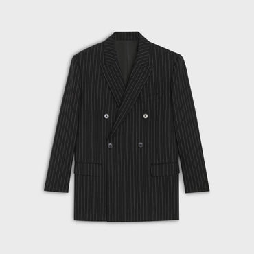Veste Rect 4B Croisée Toile Laine Rayure - Black / Chalk