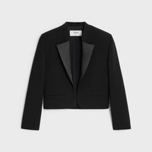 Veste Revers Col Satin Double Wool Crepe - Black