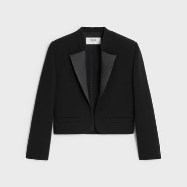 Veste Revers Col Satin Double Wool Crepe - Black