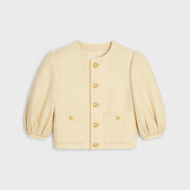 Veste Cardigan Manche Ballon Bouclette Natte - Jaune Paille