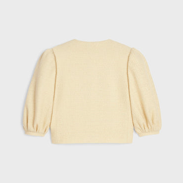 Veste Cardigan Manche Ballon Bouclette Natte - Jaune Paille