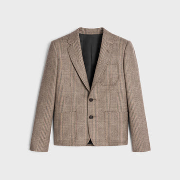 Veste Courte 2B Col Droit Laine Prince De Galles - Beige/Marron/Noir