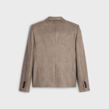 Veste Courte 2B Col Droit Laine Prince De Galles - Beige/Marron/Noir