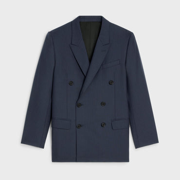 Veste Jude 6B Col Cranté Toile Legere Rayure Cambridge - Navy/Craie