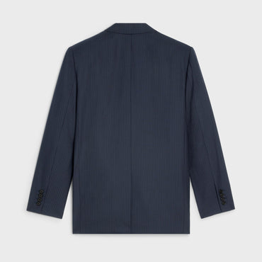Veste Jude 6B Col Cranté Toile Legere Rayure Cambridge - Navy/Craie