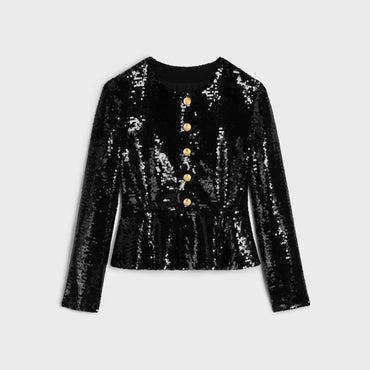 Veste Chelsea Basque Brodee Mousseline Soie Paillettes - Black