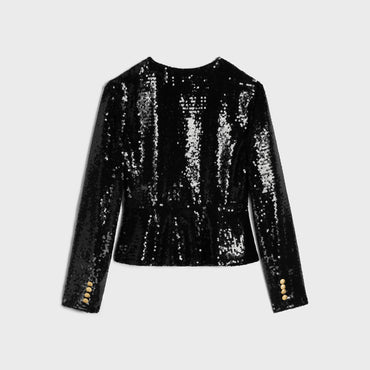 Veste Chelsea Basque Brodee Mousseline Soie Paillettes - Black