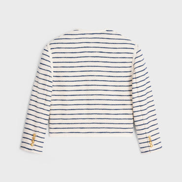 Leather Details Cardigan Jacket - Ivory/Navy