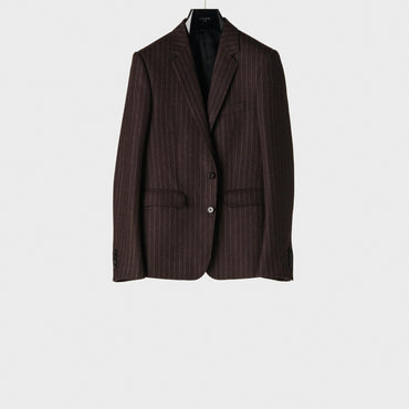 Veste Carnaby Courte 2B Col Dt Flanelle Rayures Fines - Marron/Craie