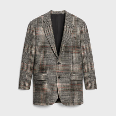 Veste Garçon 2B Col Droit Laine Carreaux - Noir/Vanille/Rouille