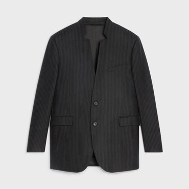 Veste Boxy 2B Col Decrante Flanelle Laine Pinstripe - Noir/Craie