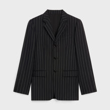 Veste Carnaby 3B Col Droit Laine Vierge Larges Pinstripes - Black / White