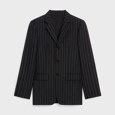 Veste Carnaby 3B Col Droit Laine Vierge Larges Pinstripes - Black / White