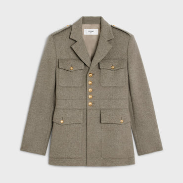 Jacket Saharienne Cashmere Flannel Veste - Beige Gris