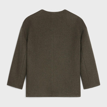 Jacket With Oversized Staple Pure Collar - Khaki Melange