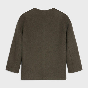 Jacket With Oversized Staple Pure Collar - Khaki Melange