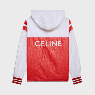 Veste Zippée Capuche Celine Tissus Effet Papier Color Bloc - Blanc/Rouge