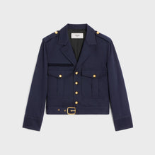 Veste Saharienne Cropped Diagonal Wool - Navy