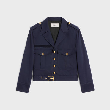 Veste Saharienne Cropped Diagonal Wool - Navy