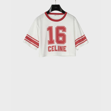 Cropped 16 Celine T-Shirt - Off White/Red Intense