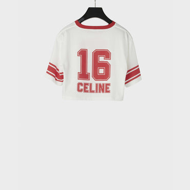 Cropped 16 Celine T-Shirt - Off White/Red Intense