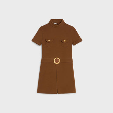 Mini Dress Col Montant Jersey De Laine Robe - Ocre