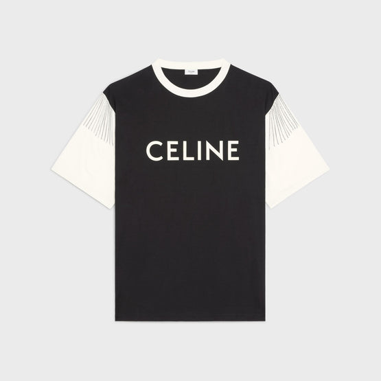 Men Oversized Celine Fringe T-Shirt - Black/White