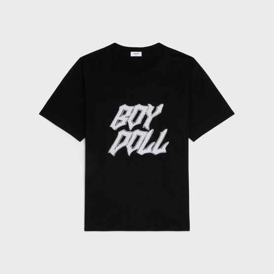 Men Loose Boy Flock Studs T-Shirt - Black/White